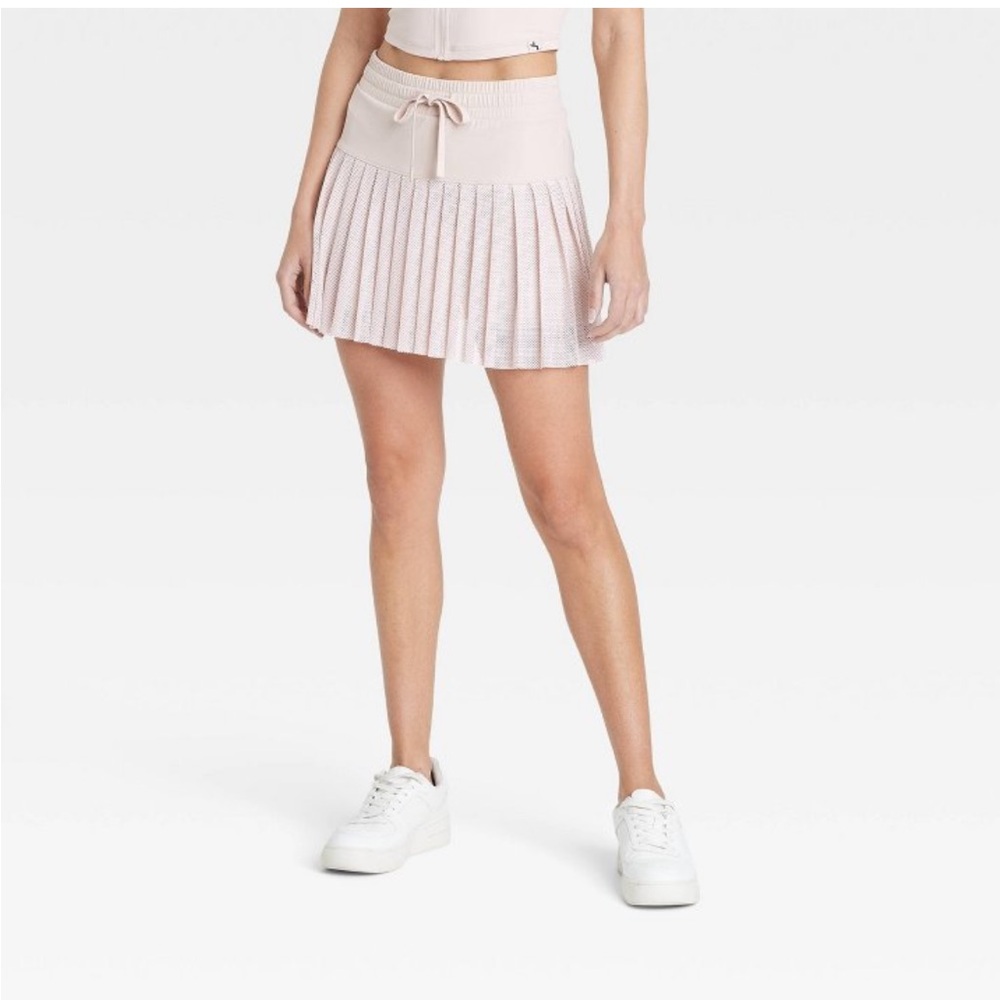 High Rise Mesh Pleated Tennis skort , skirt with built-in shorts, Ivory, New